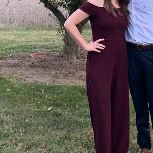 Express Deep Red Off-Shoulder Jumpsuit